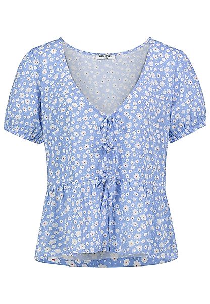 SUBLEVEL Blusenshirt Florales Muster, Schnürdetails, Kurzarm, günstig online kaufen