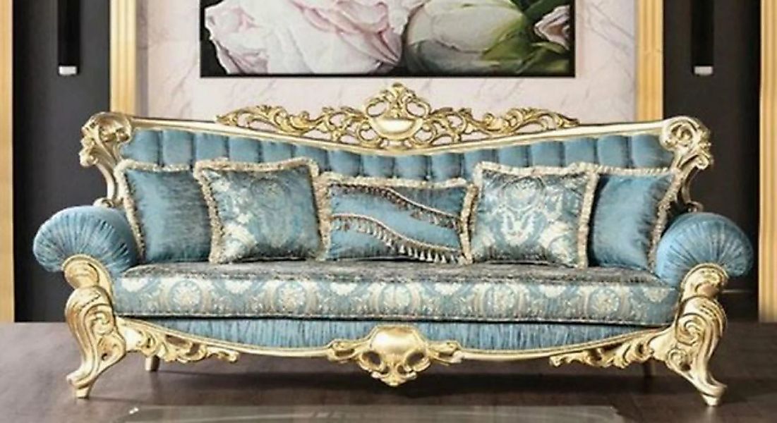 Casa Padrino Sofa Casa Padrino Luxus Barock Wohnzimmer Sofa Türkis / Gold 2 günstig online kaufen