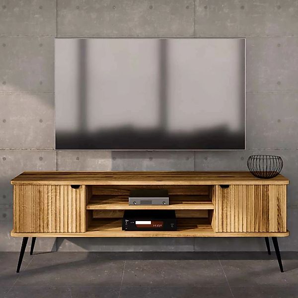 TV Lowboard Wildeiche geölt mit Massivholztüren 57 cm hoch günstig online kaufen
