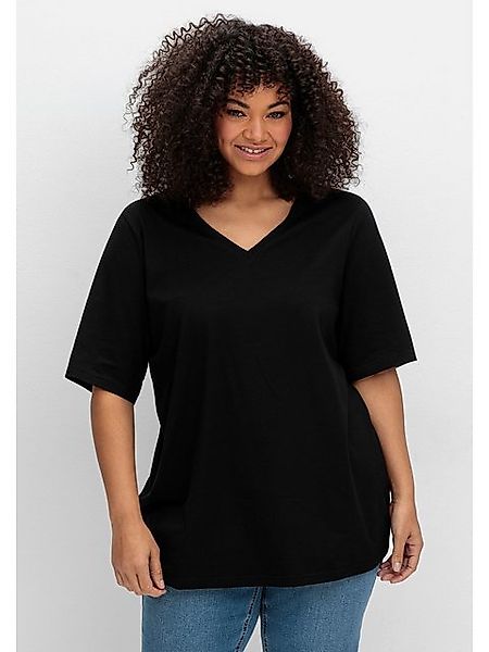 Sheego T-Shirt Große Größen mit V-Ausschnitt, leicht tailliert günstig online kaufen
