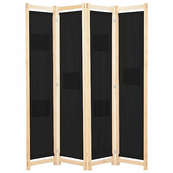 vidaXL 4-teiliger Raumteiler Schwarz 160 x 170 x 4 cm Stoff günstig online kaufen