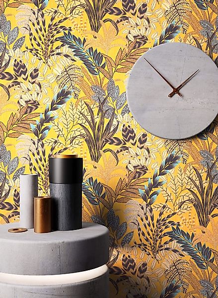 Newroom Vliestapete, Gelb Tapete Floral Dschungel günstig online kaufen