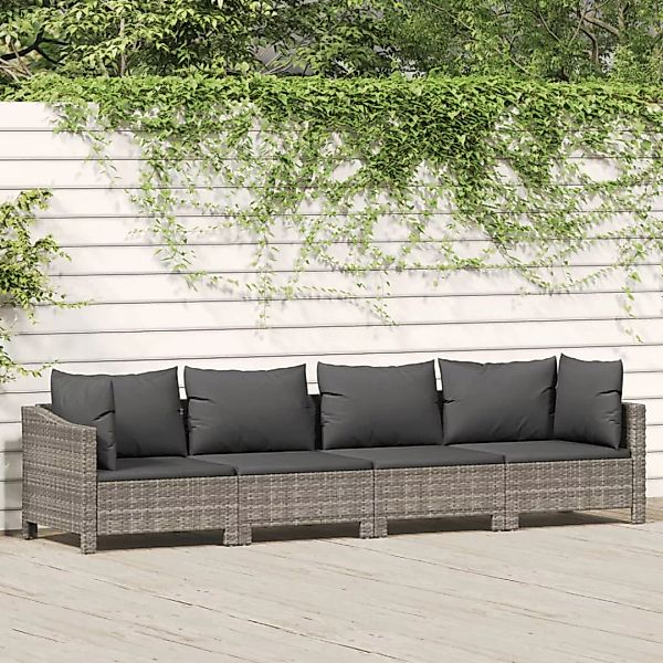 Vidaxl 4-tlg. Garten-lounge-set Mit Kissen Grau Poly Rattan günstig online kaufen