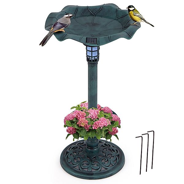 COSTWAY Vogeltränke, Futterspender, mit Solarleuchte, Blumentopf, günstig online kaufen