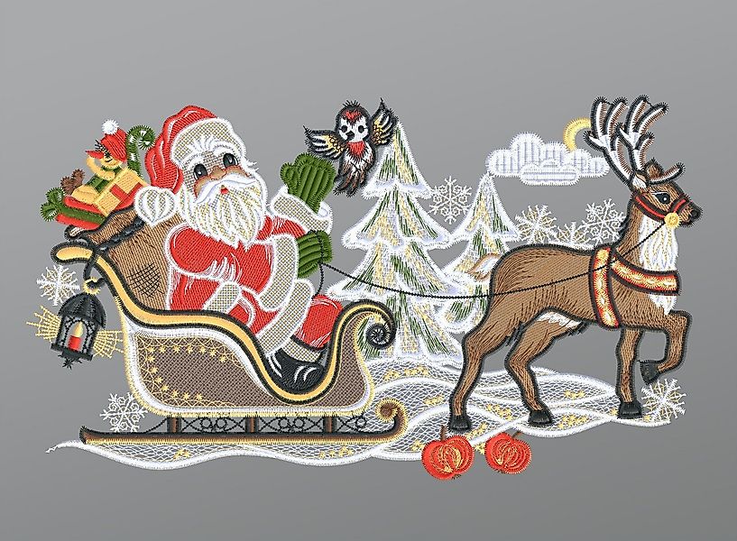 Plauener Spitze® Fensterbild Weihnachtsmann mit Schlitten u. Rentier, HxB 1 günstig online kaufen