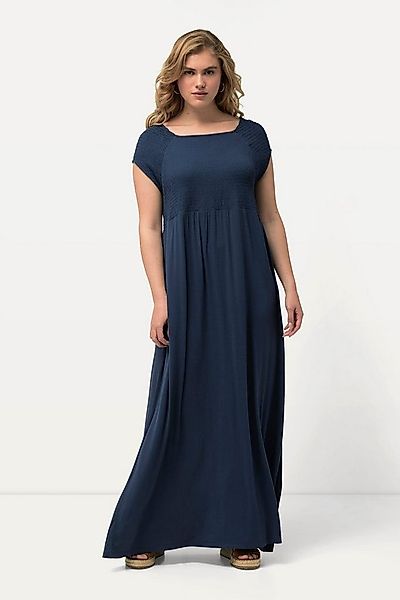Ulla Popken Maxikleid Kleid A-Linie gesmokt Carré-Ausschnitt Halbarm günstig online kaufen