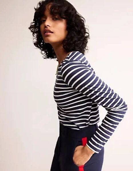 Ella Bretonshirt mit langen Ärmeln Damen Boden, Marineblau, Naturweiß günstig online kaufen