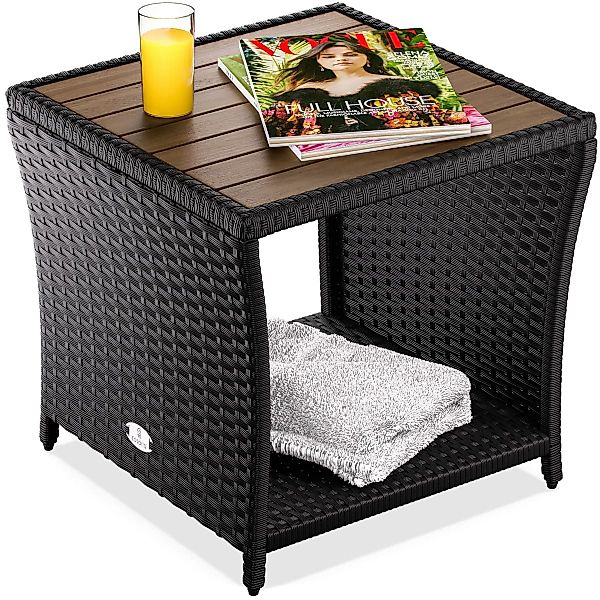 Casaria Beistelltisch, Polyrattan Akazienholz 45x45x40cm Wetterfest günstig online kaufen