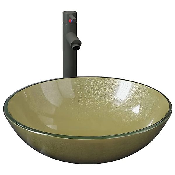 vidaXL Badezimmer Waschbecken mit Wasserhahn und Ablaufgarnitur Gold 309846 günstig online kaufen