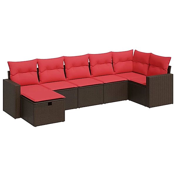 vidaXL 7-Tlg Garten-Sofagarnitur mit Kissen Braun Poly Rattan 3325410 günstig online kaufen