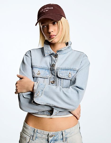 Bershka Cropped-Jeansjacke Damen L Hellblau günstig online kaufen