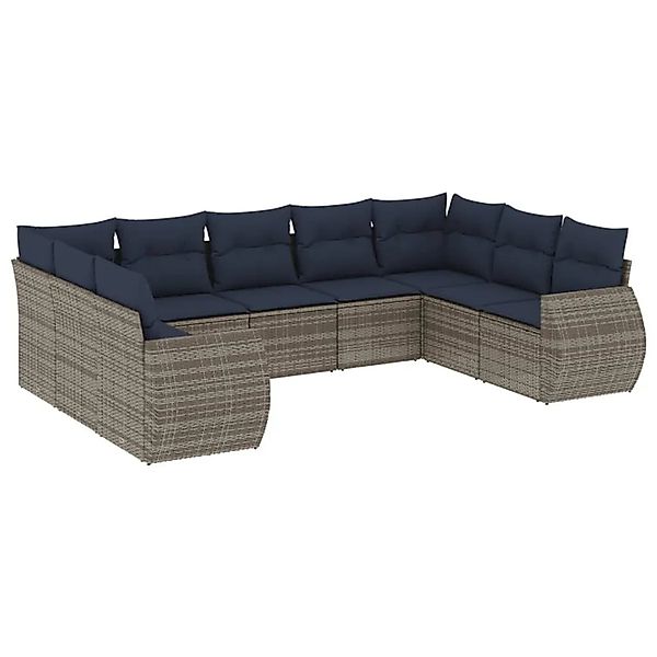 vidaXL 9-Tlg Gartensofa-Set mit Kissen Grau Polyrattan 3221800 günstig online kaufen
