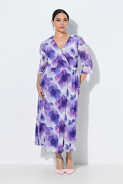 Ulla Popken Abendkleid Maxikleid Blüten dopellagig V-Ausschnitt Halbarm günstig online kaufen