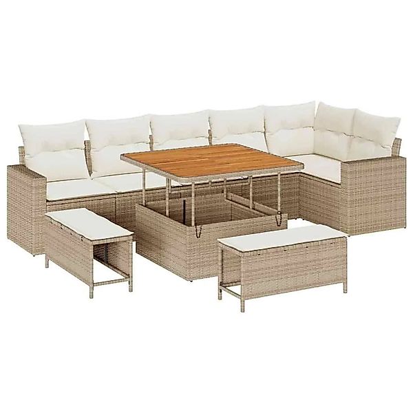 vidaXL Gartensofa-Set mit Kissen 11 Stk Beige und Creme Poly-Rattan 3363576 günstig online kaufen