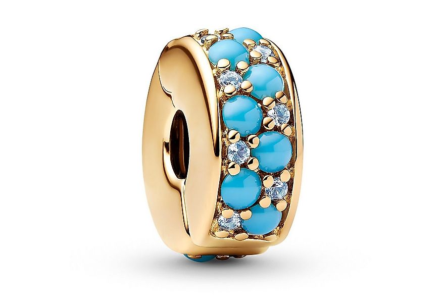 Pandora Kettenanhänger Clip-Charm Aquamarinblau Goldfarben günstig online kaufen
