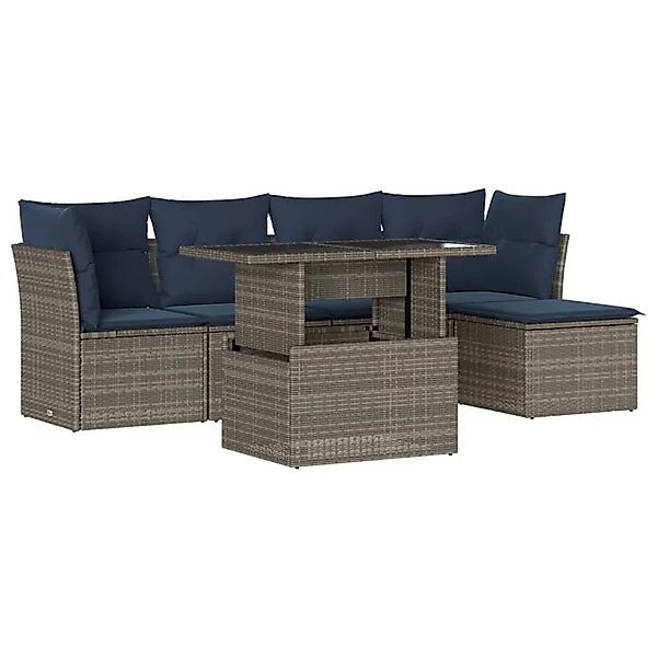 vidaXL 6-Tlg Gartensofa-Set mit Kissen Grau Polyrattan 3266551 günstig online kaufen