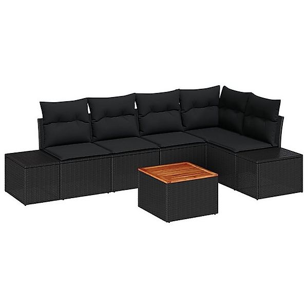 vidaXL Loungesofa 6-tlg. Garten-Sofagarnitur mit Kissen Schwarz Poly Rattan günstig online kaufen