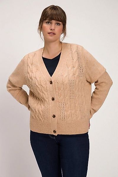 Ulla Popken Strickjacke Strickjacke Zopfmuster V-Ausschnitt Knopfleiste günstig online kaufen