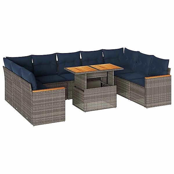 vidaXL 10-Tlg Garten-Sofagarnitur mit Kissen Grau Poly Rattan 3327533 günstig online kaufen