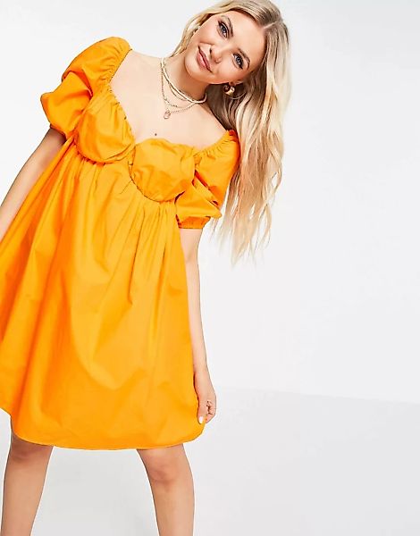 Pimkie – A-Linien-Kleid mit Puffärmeln in Orange günstig online kaufen