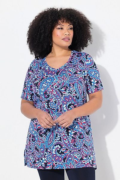 Ulla Popken Longshirt Longshirt gemustert A-Linie V-Ausschnitt Halbarm günstig online kaufen