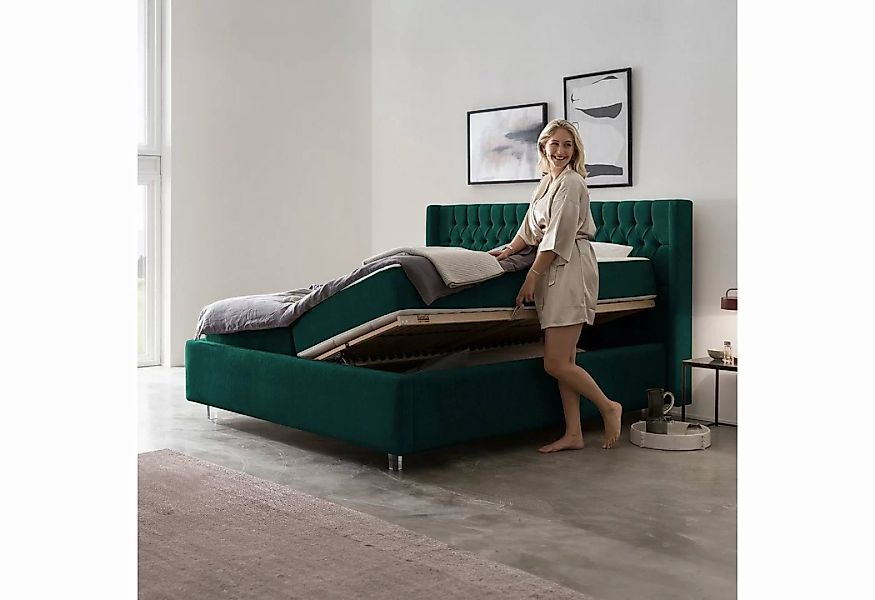 BettCo Stauraumbett Florida (in Smaragd Teddystoff, 200 x 200 cm), Bettkast günstig online kaufen