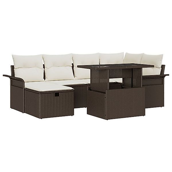 vidaXL Loungesofa 7-teiliges Garten Sofa Set mit Kissen Braun Poly Rattan, günstig online kaufen