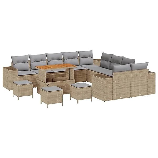 vidaXL Gartensofa-set mit Kissen 14-Tlg Beige und Hellgrau Poly-Rattan 3364 günstig online kaufen