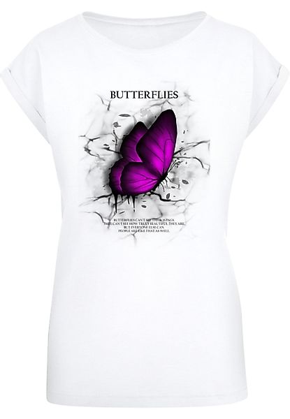 Merchcode T-Shirt "Merchcode Damen Ladies Butterflies Extended Shoulder Tee günstig online kaufen