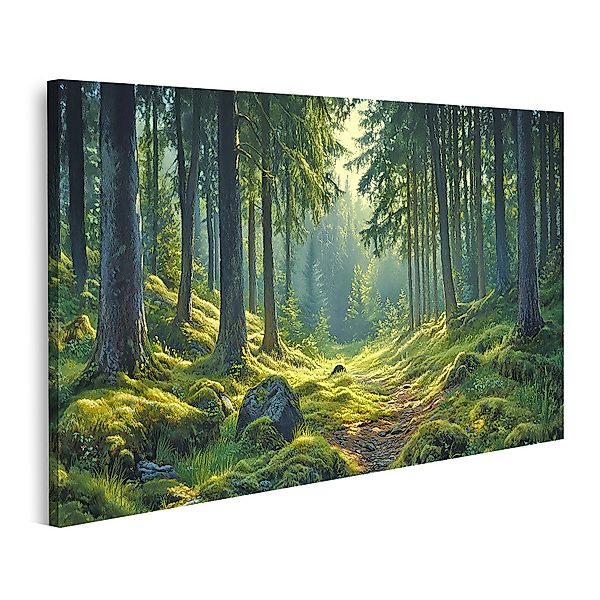 islandburner Leinwandbild Atemberaubender Wald mit Sonnenstrahlen günstig online kaufen