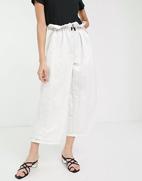 ASOS DESIGN – Hose mit Paperbag-Taille und weitem Bein-Weiß günstig online kaufen