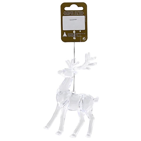 Weihnachts-Deko Hirsch zum Aufhängen aus Acryl 7,5 cm x 14 cm Transparent günstig online kaufen