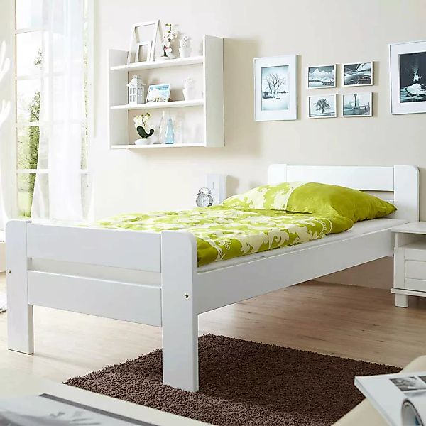 Einzelbettgestell in Weiß Kiefer Massivholz günstig online kaufen