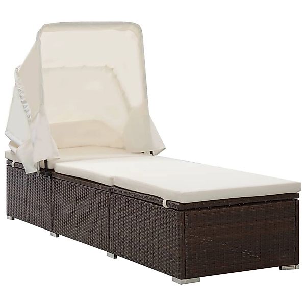 vidaXL Sonnenliege mit Dach und Kissen Poly Rattan Braun 317114 günstig online kaufen