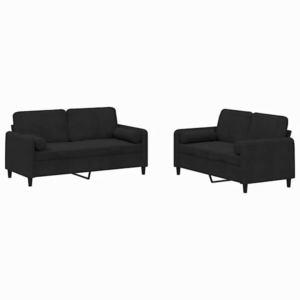 vidaXL Sofa, 2-tlg. Sofagarnitur mit Kissen Schwarz Samt günstig online kaufen