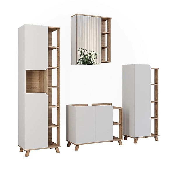 Vicco Badmöbel-Set Karen Sonoma/Weiß 4 Teile günstig online kaufen