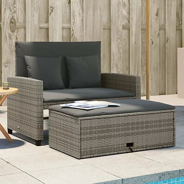 vidaXL Loungesofa Gartensofa 2-Sitzer mit Kissen Grau Poly Rattan, 1 Teile günstig online kaufen