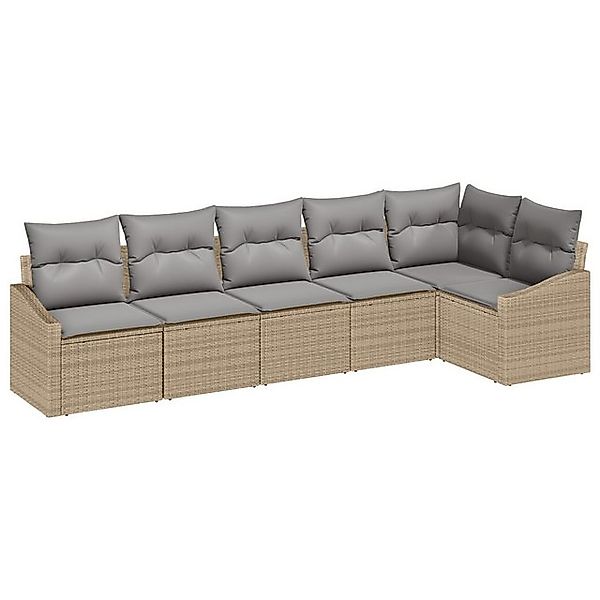 vidaXL Loungesofa 6-teiliges Garten-Esszimmer-Set mit Kissen Beige Poly Rat günstig online kaufen