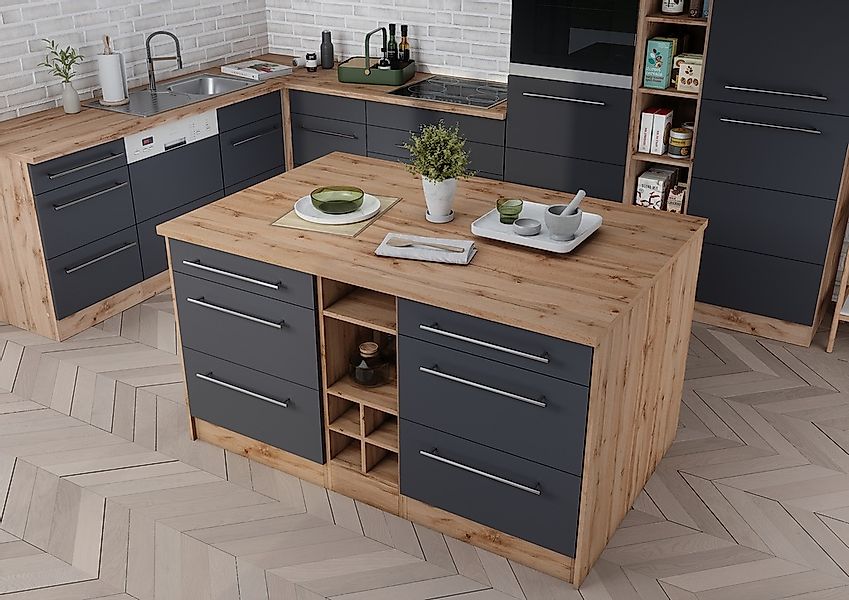KOCHSTATION Kücheninsel »KS-Wien« Breite 153 cm, MDF-Fronten, Flaschenregal günstig online kaufen