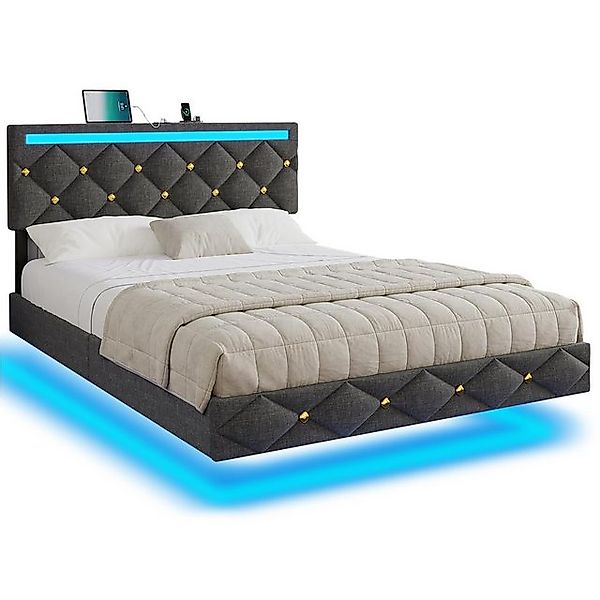 MSMASK Polsterbett Polsterbett mit USB-Aufladen und LED-Beleuchtung, Grauem günstig online kaufen