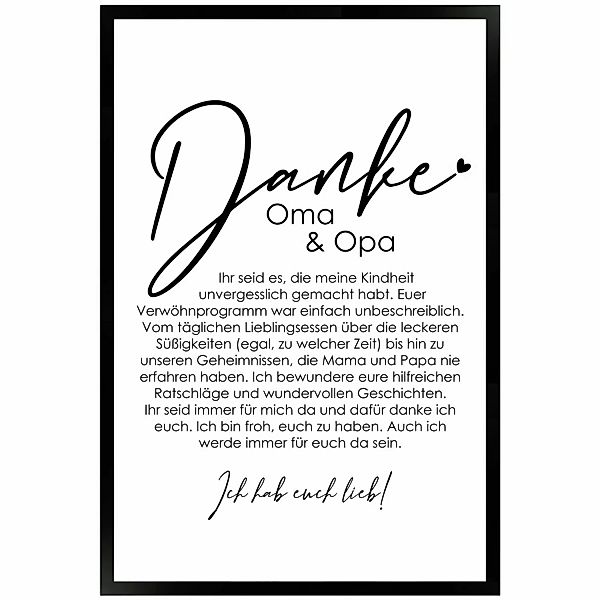 WANDStyle Gerahmtes Poster Danke Oma und Opa 40 x 60 cm Geschenkidee für Ei günstig online kaufen