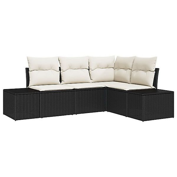 vidaXL Loungesofa 4-tlg. Garten-Sofagarnitur mit Kissen Schwarz Poly Rattan günstig online kaufen
