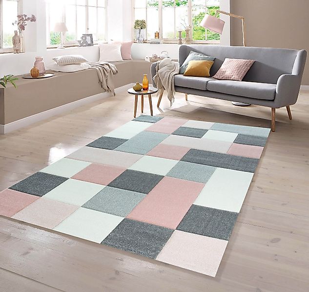 TeppichHome24 Teppich Moderner Teppich mit Karo Muster in Rosa Grau Creme, günstig online kaufen