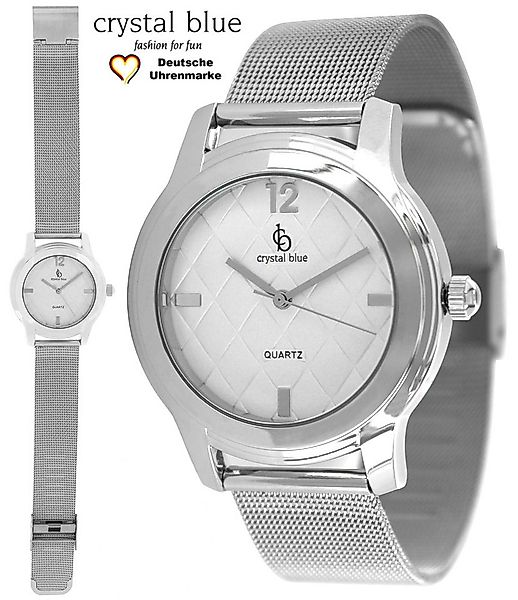 crystal blue Quarzuhr Armbanduhr Damen silber Mesharmband metallic Zifferbl günstig online kaufen