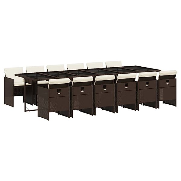 vidaXL 13-Tlg Garten-Essgruppe mit Kissen Braun Poly Rattan 3277712 günstig online kaufen