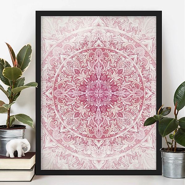 Bild mit Rahmen Kunstdruck - Hochformat Mandala Aquarell Sonne Ornament ros günstig online kaufen