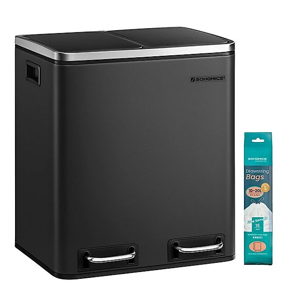 Songmics Mülleimer Pary 2 Fächer x 15 l Schwarz günstig online kaufen