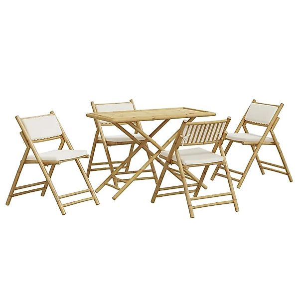 vidaXL 5-Tlg Bistro-Set Klappbar mit Cremeweißen Kissen Bambus 3208935 günstig online kaufen