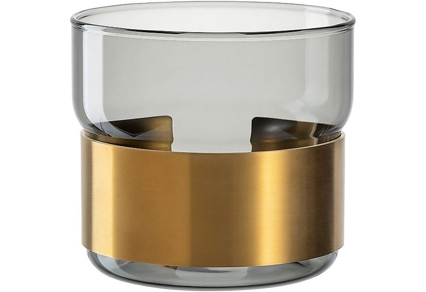 LEONARDO Teelichthalter Silenzio, aus grauem Glas mit goldener Metallspange günstig online kaufen