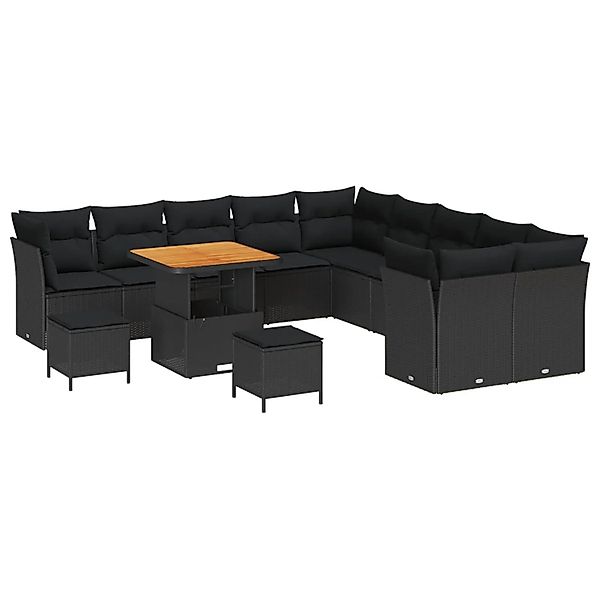 vidaXL Gartensofa-set mit Kissen 13-Tlg Schwarz Poly-Rattan 3363489 günstig online kaufen